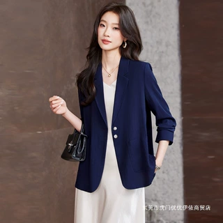 2026新款香槟色亚麻西装外套女夏季薄款气质通勤休闲七分袖西服女
