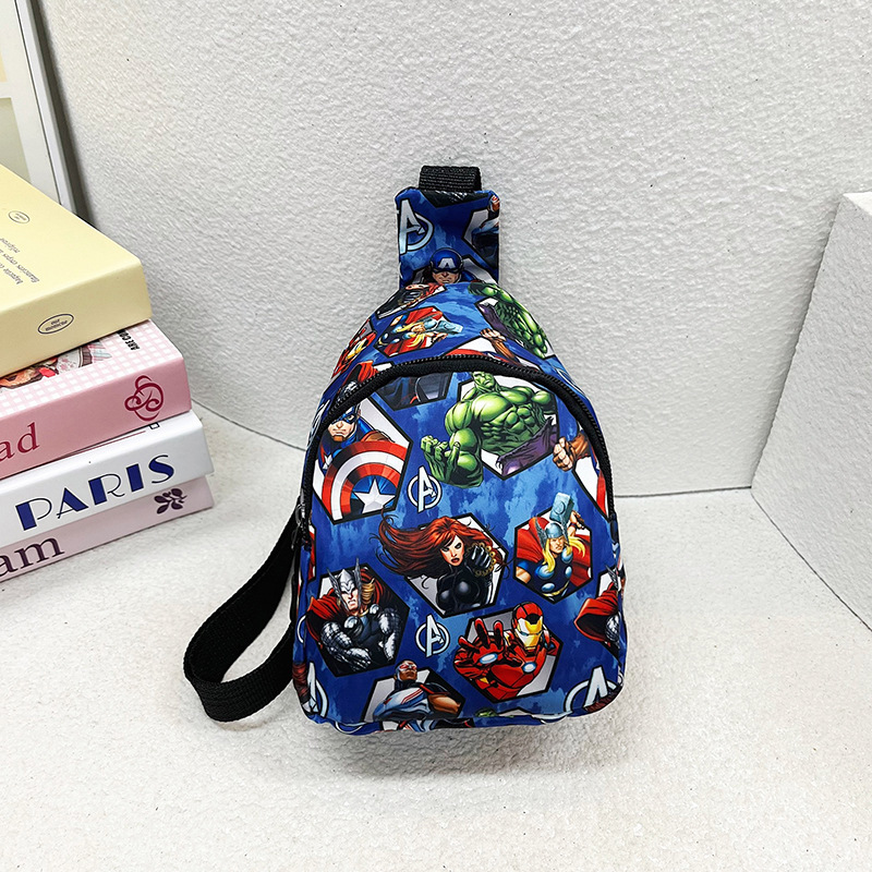 Personaje de dibujos animados superhéroe impreso material de nylon bolsa de pecho ligera bolsa de jardín de infantes de gran capacidad para niños