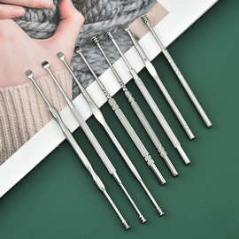 螺旋耳挖8件套便携式袋装家用成人不锈钢弹簧挖耳勺掏耳套装