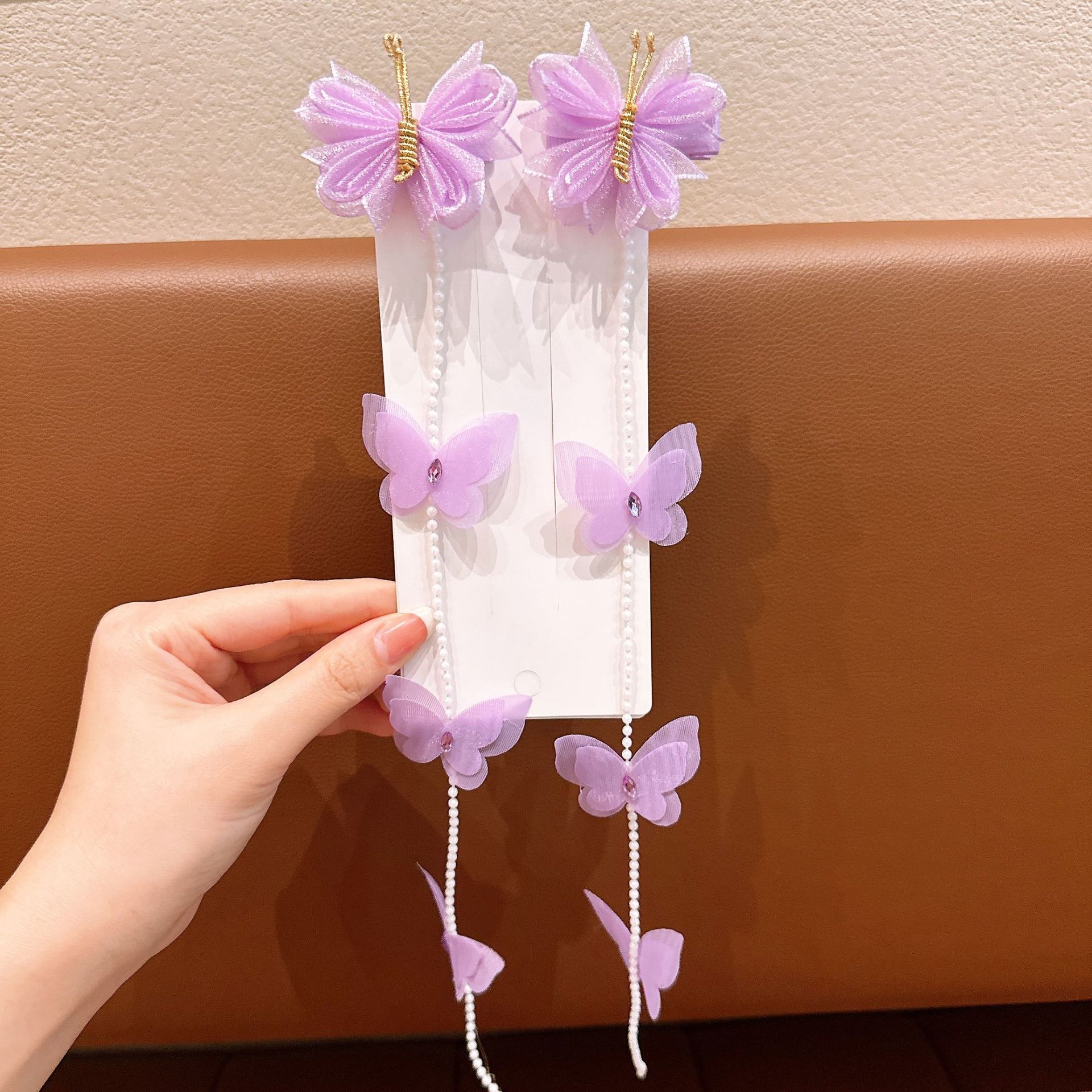 Niños perlas mariposa trenzado cadena de cabello niñas dulces bordes trenzado cabello de cabello niñas tarjeta de cabello princesa tocado