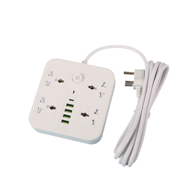 Exportación de Arabia Saudita enchufe cuadrado con caja de puerta de seguridad 4USB + 1Type-c interruptor de banda blanca y negra