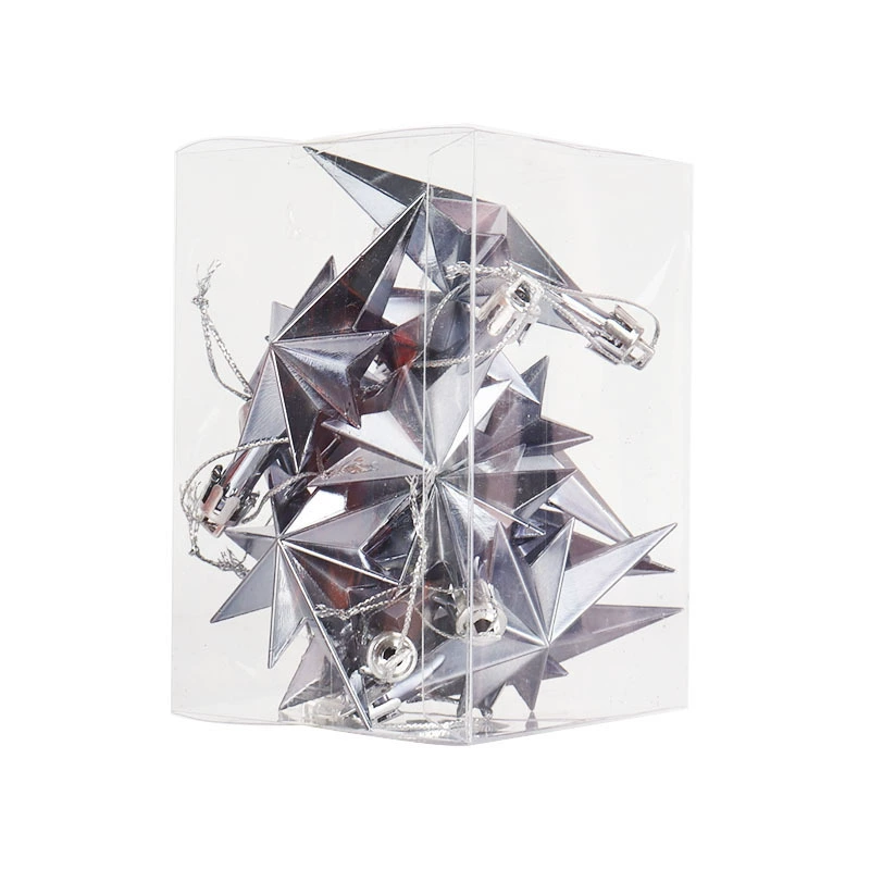 Christmas tree octagonal star hanging ornaments, plastic plated, 12 pcs per box