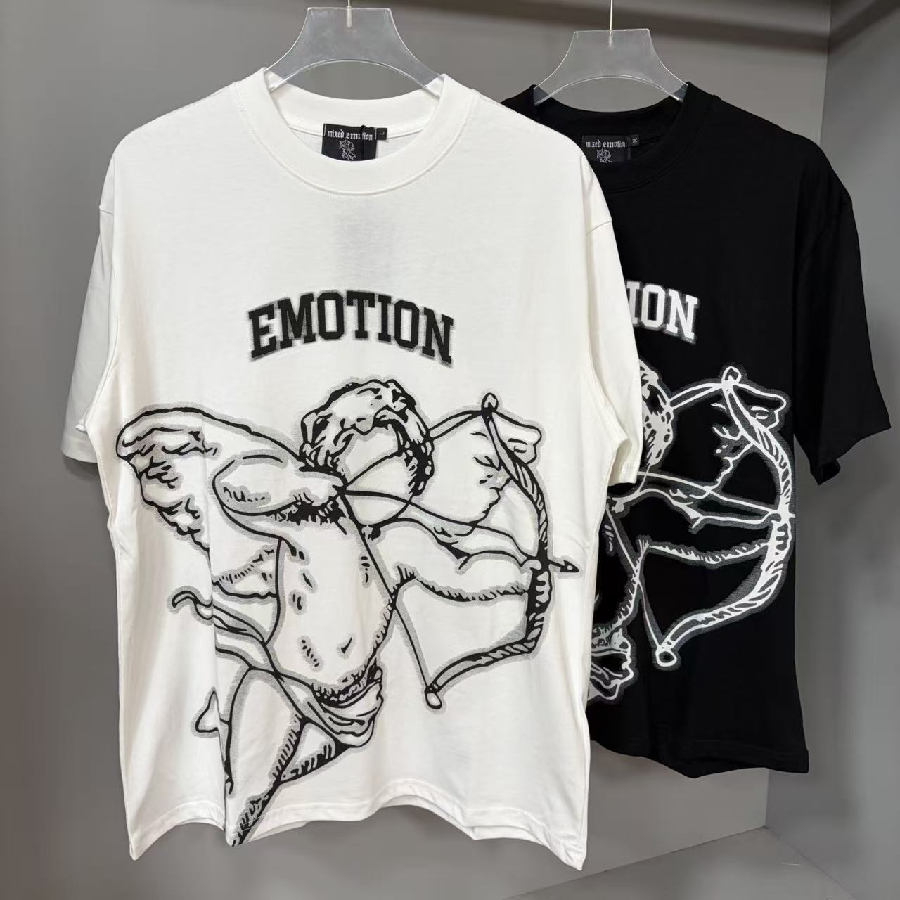 Transfronterizos MIXED EMOTION Ángel Impresión extraterrestre camiseta de hombre y mujer callejera de diamante de cuello redondo de manga corta