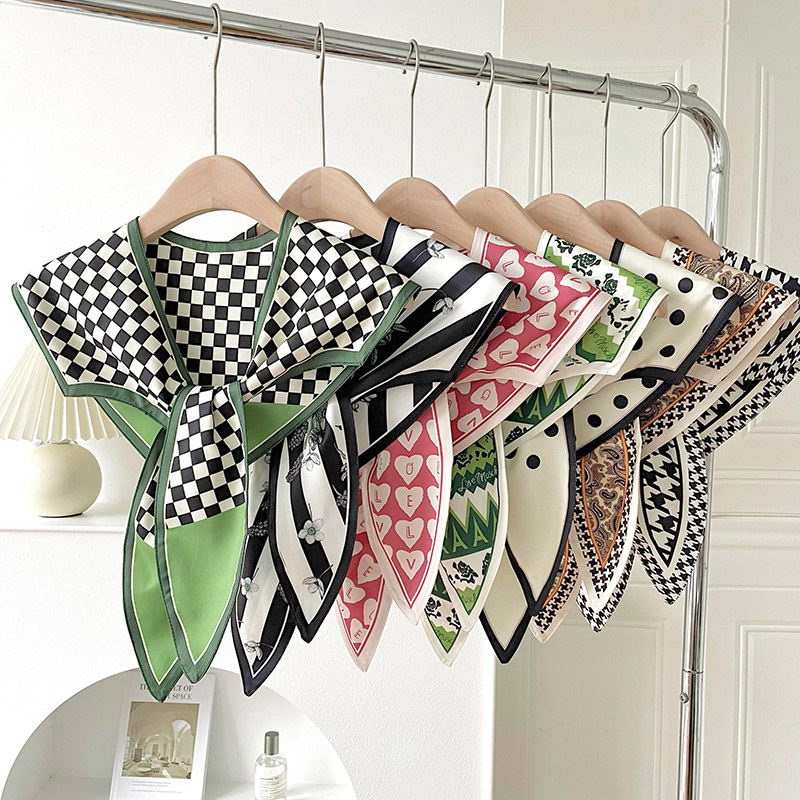 Chessboard Chal exterior de protección solar a cuadros de primavera y verano para mujer delgada Protección decorativa del cuello bufanda pequeña chaleco collar falso bufanda pequeña