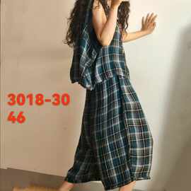 2026新款文艺复古做旧无袖马甲衬衫+做旧炒色格子休闲裤女套装