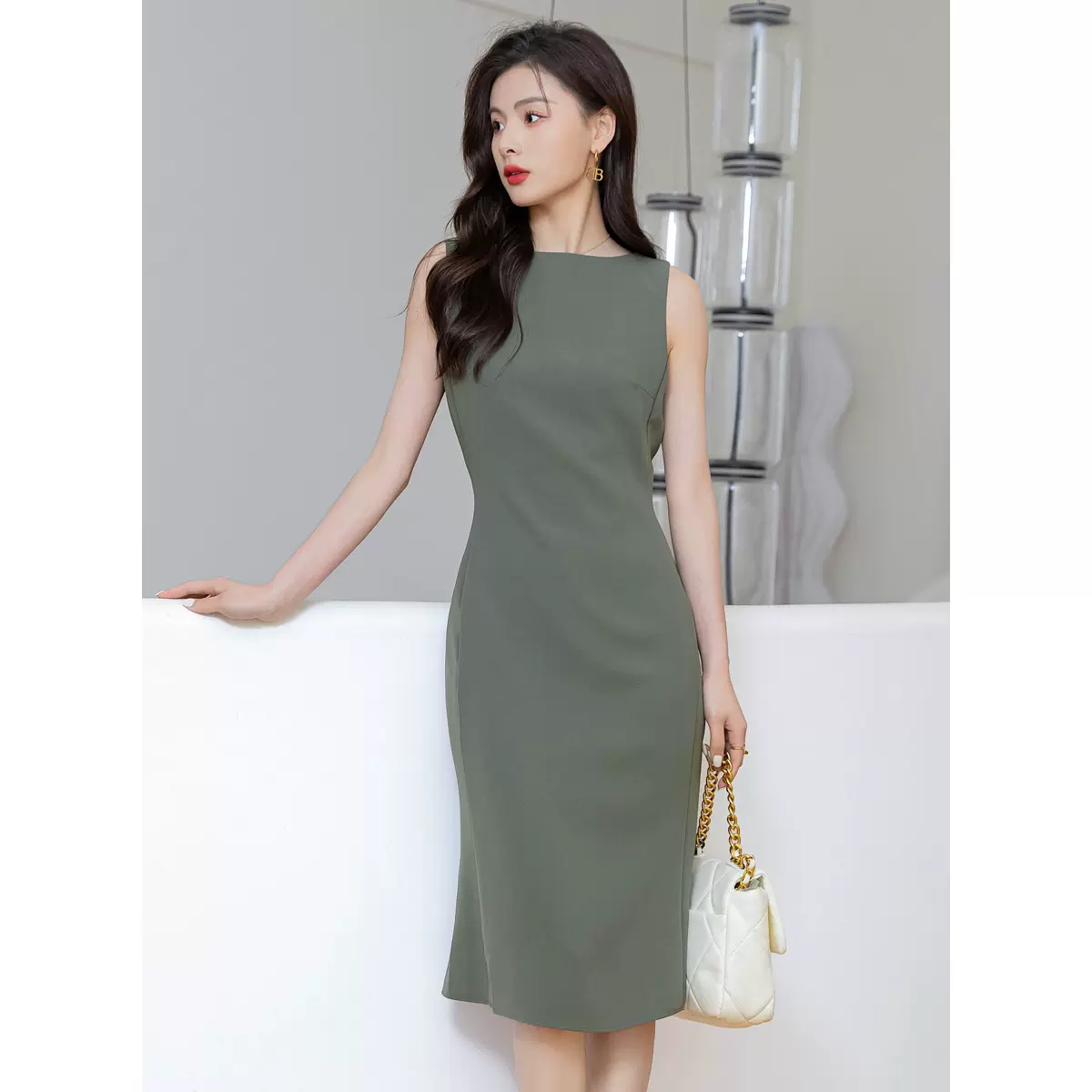 恩迪The*y醋酸连衣裙春夏季新款气质时尚高级感无袖鱼尾裙裙子