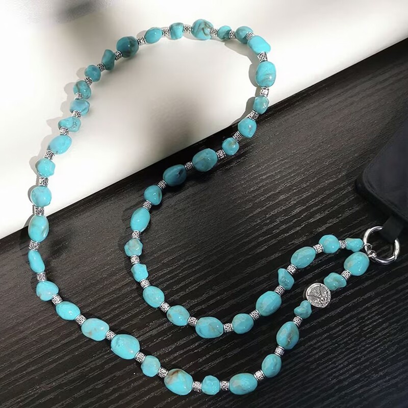 Cross-border European and American style fashion retro oval turquoise long phone chain, classic turquoise dual-use, can be worn across the body or carried by hand Cross-border European and American style fashion retro oval turquoise long phone chain, classic turquoise dual-use, can be worn across the body or carried by hand