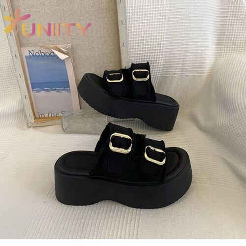 European trend 2025 new all-matching height-increasing Roman sandals for women, denim slippers, sports platform sandals for women