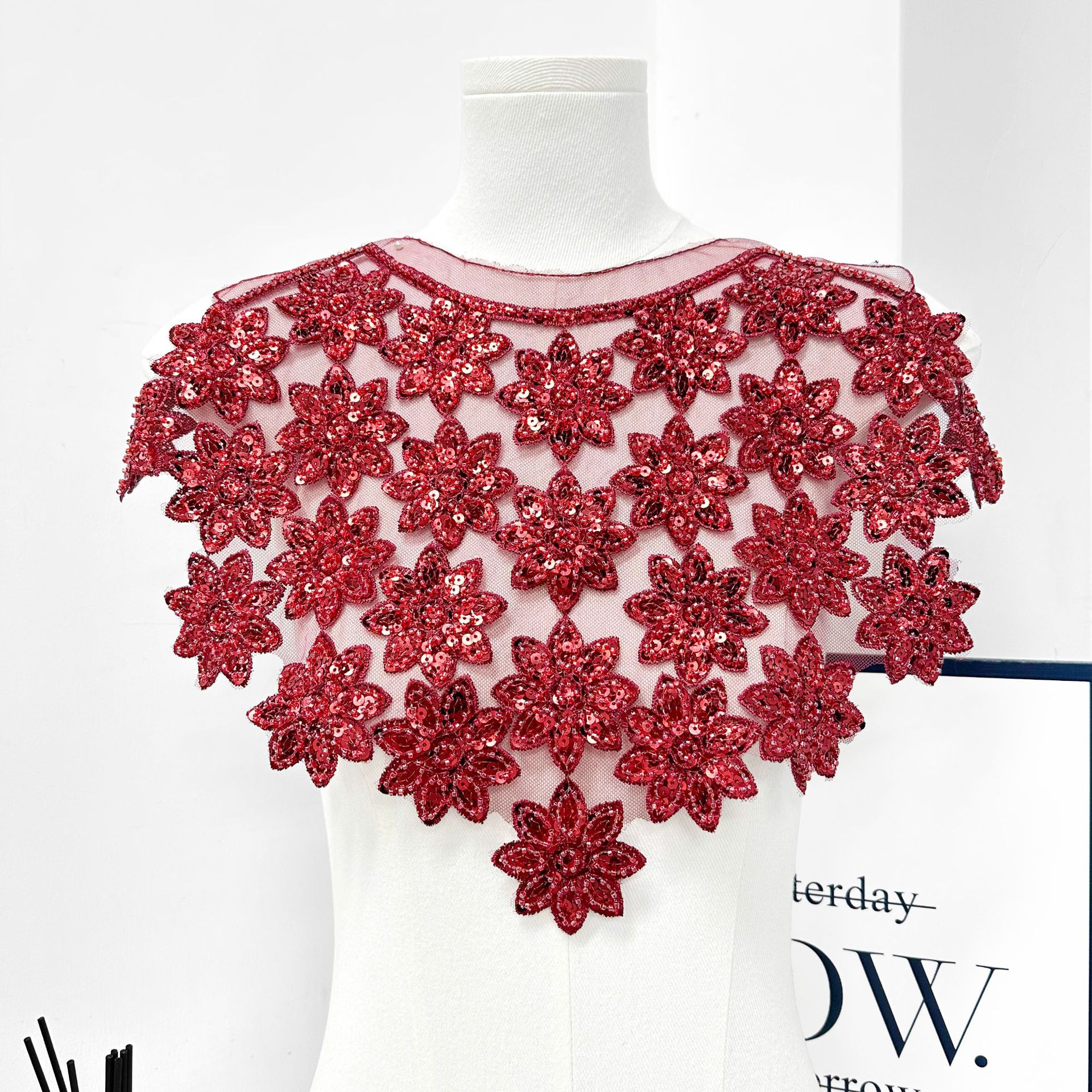 Falso cuello versátil nuevo vestido vestido vestido vestido de baile collar delantero flores agujeradas bordadas accesorios multicolores image 18