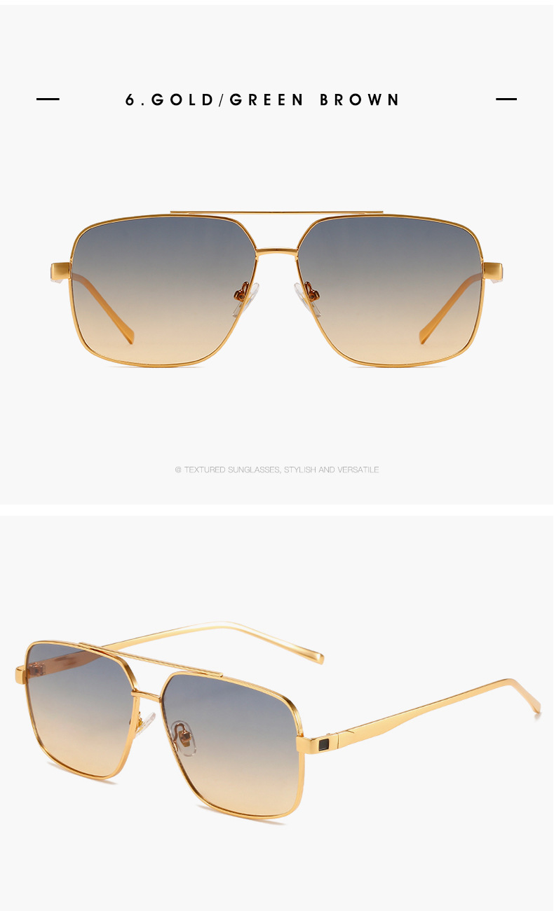 Gradient Sunset Neon Square Frame Double Beam Metal Large Frame Sunglasses Sunglasses Wholesale for Men and Women_voghion.com