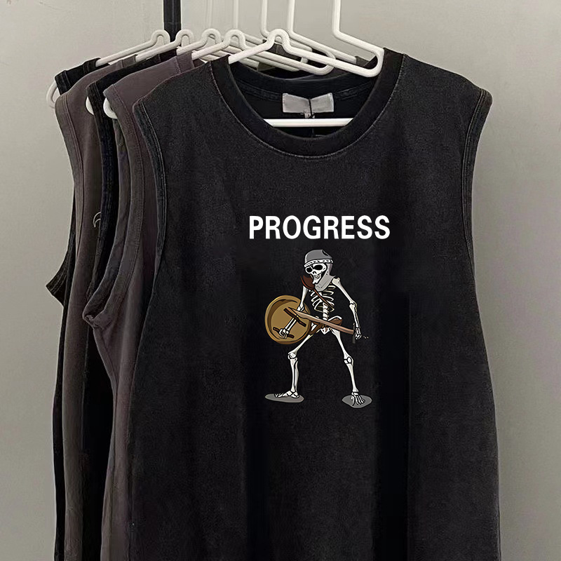 Hong Kong Style Ins Trendy Brand Men's Vest Summer New Wash Dressed Clothes Casual Sports Waistcoat Sleeveless T-Shirt