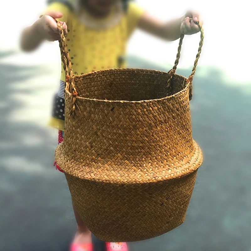 Algas nórdicas tejida flor cesta flor olla seca cesta mano tejida cesta de almacenamiento de ratán tejido bambú cesta salón