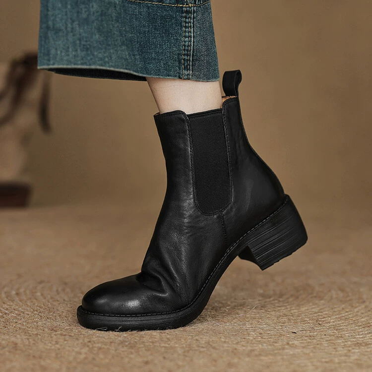 Средние каблуки 4.5cm сапоги женские кожаные короткие сапоги женские сапоги весной и осенью челси сапоги женские сапоги на каблуках ~