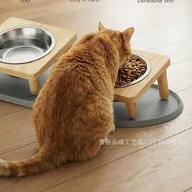 木质猫咪双碗喂食器小型猫咪餐桌架防打翻宠物架宠物餐桌