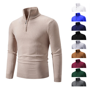 Foreign trade 2023 new autumn and winter fleece-lined men's plus size zipper half turtleneck pullover men's long-sleeved sweater