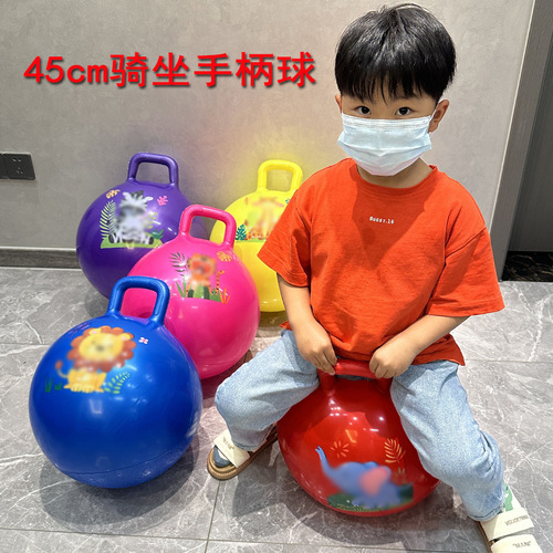 Factory price wholesale jumping ball 45cm massage horn handle ball outdoor inflatable riding toy street stall hot sale