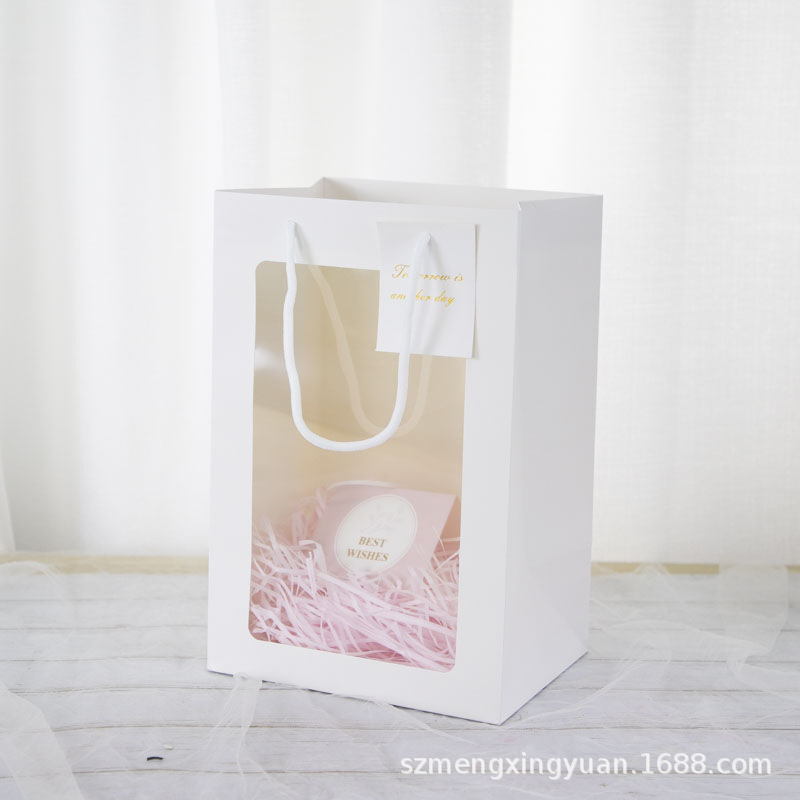 Extra grande ventana cumpleaños graduación temporada bolsa de regalo ramo transparente cuadrado sola flor caja de regalo bolso