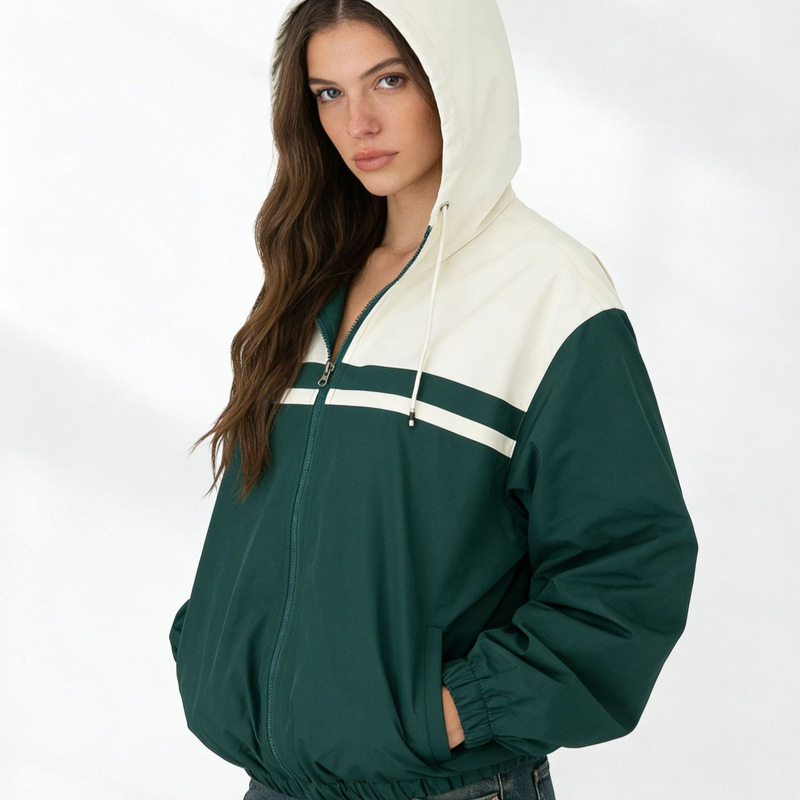 Men's Casual Outdoor Sports Jacket Retro Style Hooded Windproof Jacket 90S Color-Blocked Jacket