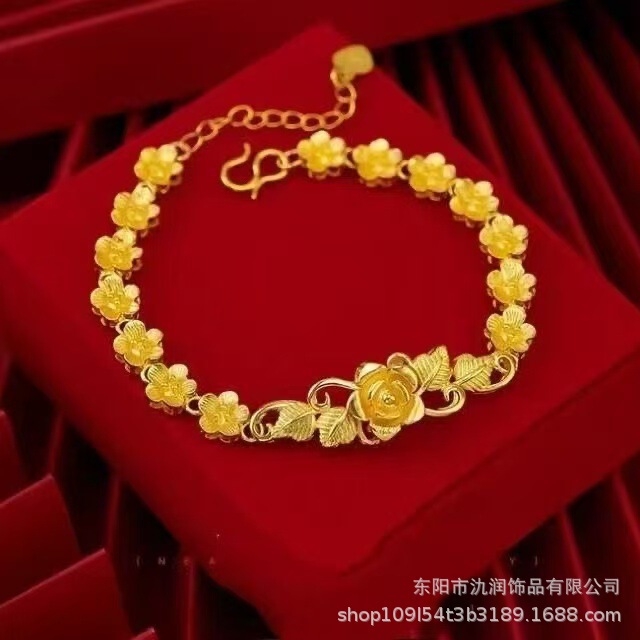 【Slow Fading】Tiktok Vietnamese Sand Gold Electroplated Alloy Fortune Flower Bracelet, Lucky and Versatile, Factory Wholesale