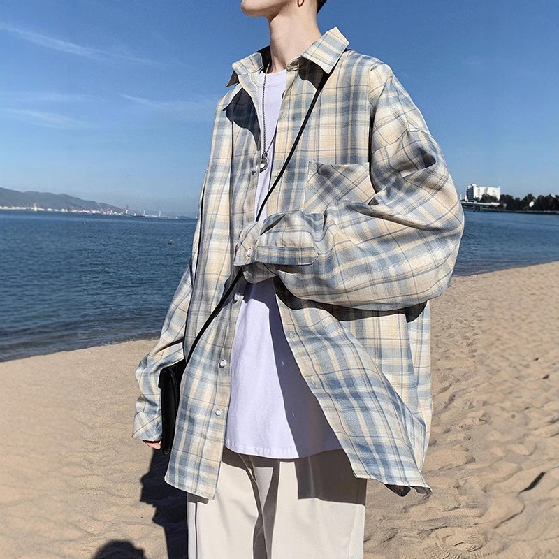 Plaid Shirt Men's Long-sleeved Shirt Handsome Korean Fashionable 2024 Spring and Autumn New Handsome Hong Kong-style Japanese Jacket