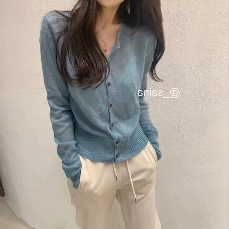 Тон Фан Эр полон тощей! Чистый шерстяной кардиган женский V-образный ямный узкий короткий кашемировый свитер женская куртка