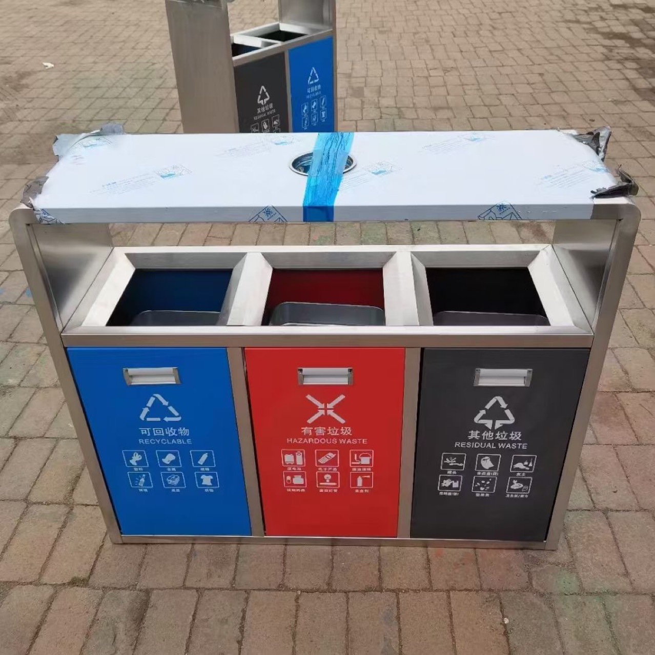 户外四分类垃圾桶 三分类大号垃圾箱 户外镀锌板四分类垃圾箱