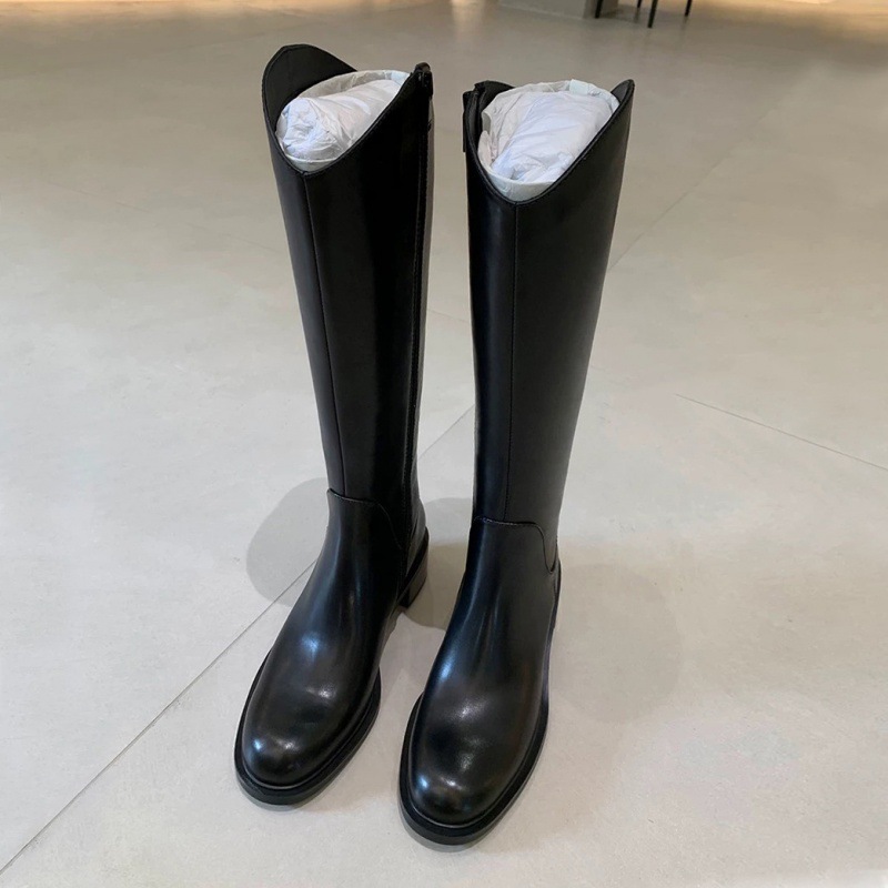 Sheepskin version~Genuine leather V-mouth western cowboy boots with thick heels, knight boots for women, thick soles, small stature, long boots, high boots