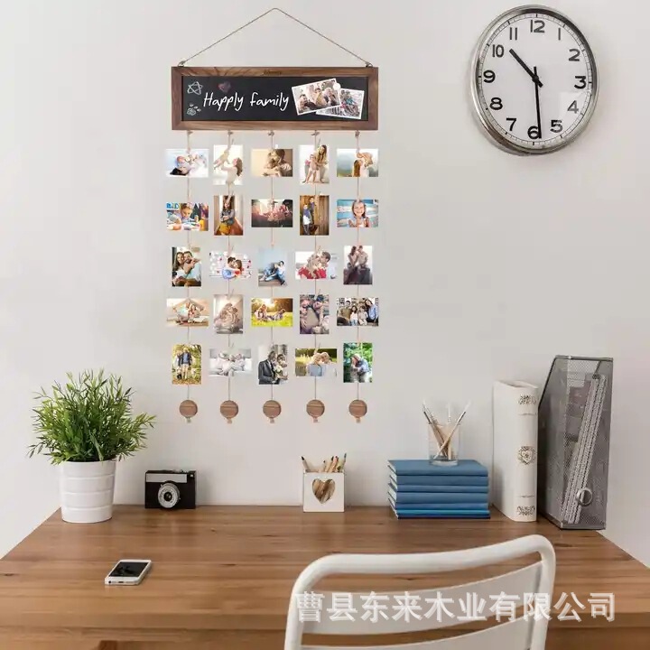 Wooden Wall clip photo decorations hanging wooden wedding supplies photo clip crafts hanging decoration display frame