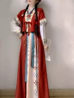 Комплект ханьфу в танском стиле, женский, красная поясная юбка, полный набор и аксессуары
