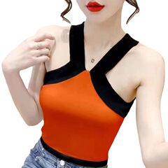 Bustier Strappy Camisole for Women - 2023 Summer V-Neck Top, Dual-Purpose Shirts, Short Sexy Bodysuit, Colorful Contrast Blouse, Trendy Outerwear