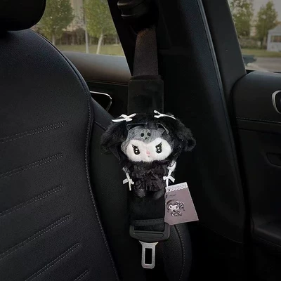 Car Decorative Ornaments, Cute Cartoon Seat belt shoulder pad - black-kuromi-black-safety-belt-plush