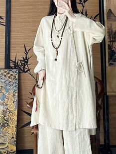 Cotton and Linen Women's Clothing, New Chinese Style Hanfu Button-Down Shirt, Tang Suit Top, Buddhist Zen Chinese Style Tea Suit, Chenille