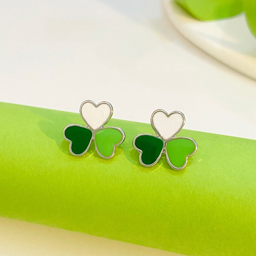 Cross-border new style St. Patrick's Day Irish shamrock Hat Alloy Droplet Oil Three Piece Earring Set Decoration 