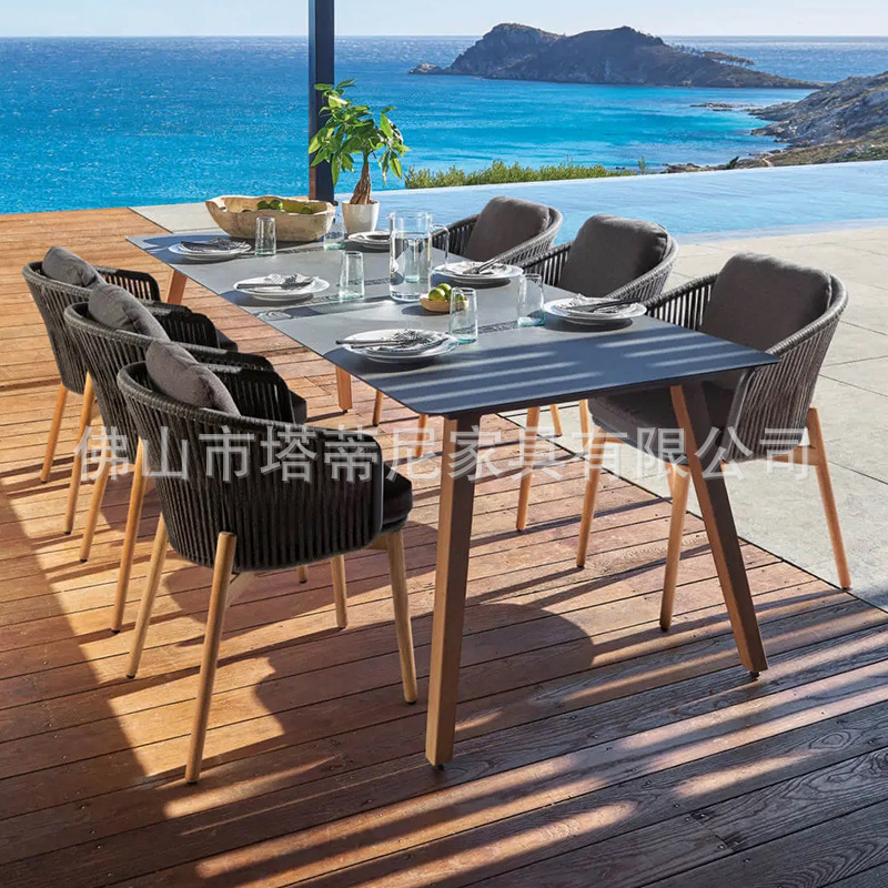 Mesa y silla de teca al aire libre Jardín al aire libre Balcón impermeable y protector solar Muebles de ocio al aire libre Mesa y silla de madera maciza image 18