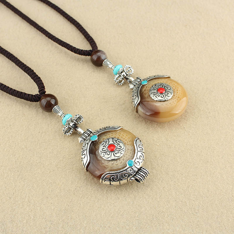 民族风藏式平安福长款项链水滴吊坠男女百搭毛衣链棉麻衣服配饰品