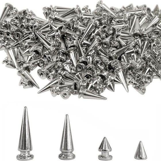 200 sets of zinc alloy striking nails bullet head tapered leather goods pointed decorative screws female punk rivets pointed nails diy