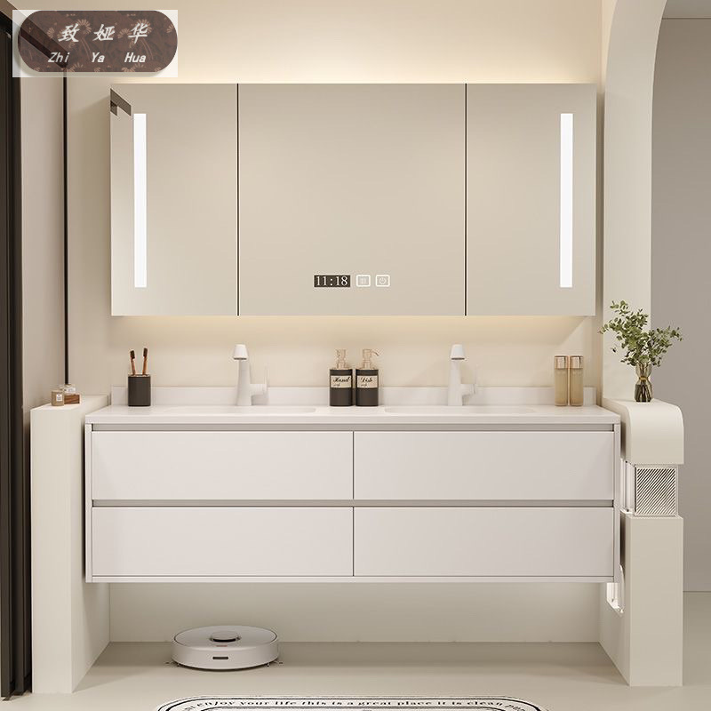 Modern Integrated Ceramic Seamless Washbasin Bathroom Vanity Simple Combination Double Basin