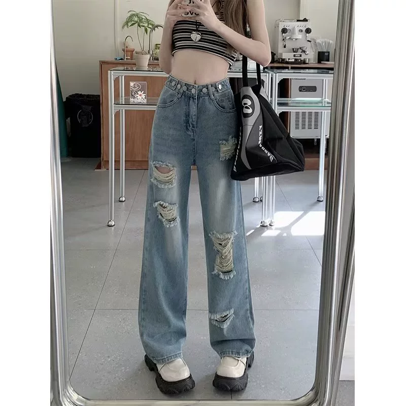 Тонкие дизайнерские джинсы, брюки, oversize, высокий пояс, обтягивающие, для подростков, свободный прямой крой