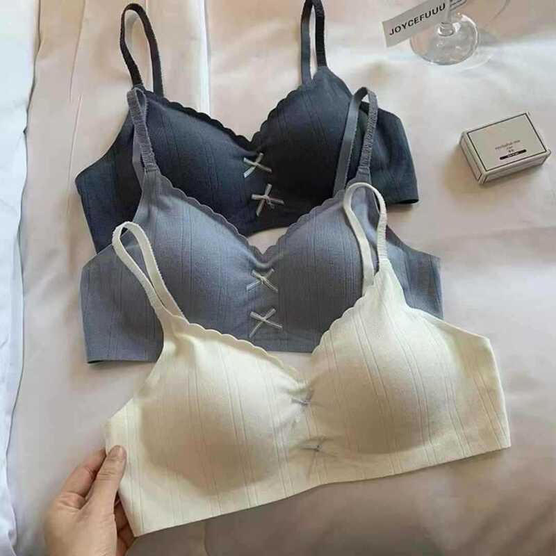 Seamless Comfortable Bra for Women with Small Bust, Enhancing and Enlarging, Wireless, Japanese Sweet Thin Style with Bowknot Bra