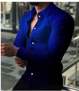 Ropa de los hombres europeos y americanos del comercio exterior 2023 primavera nuevos hombres 3D impreso casual solapa manga larga más tamaño camisa de los hombres