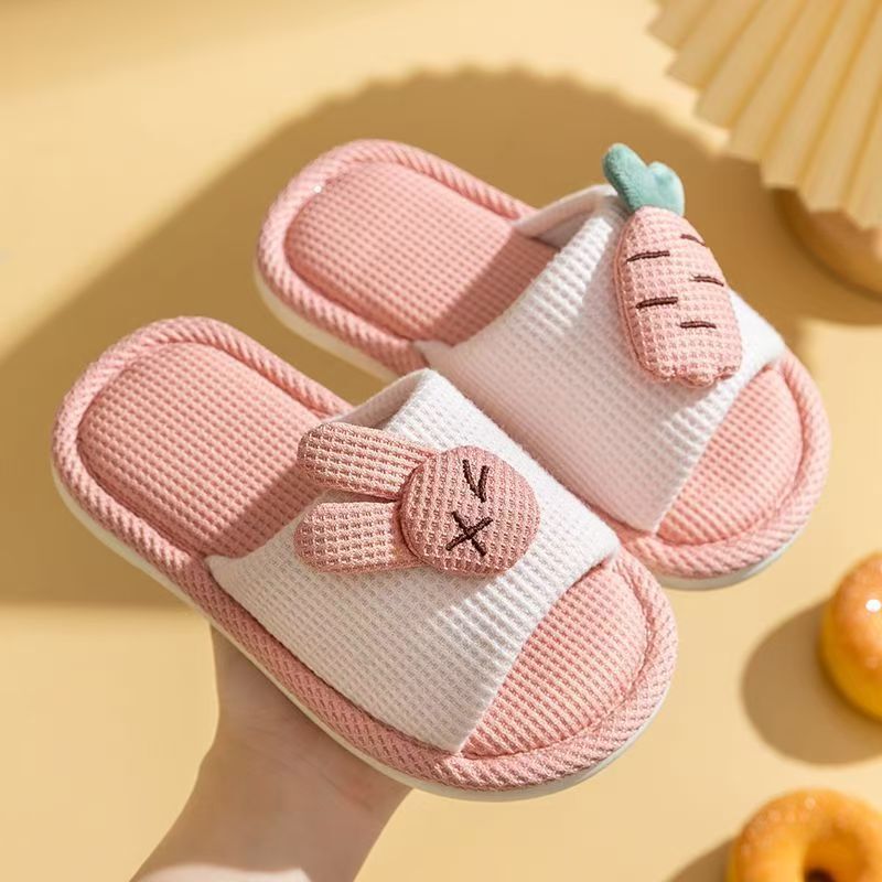 Children's Slippers Linen Spring & Fall Girls Indoor Non-Slip Little Girl Baby Home All Year Round Cotton and Linen Slippers for Boys and Middle-Aged Kidsren