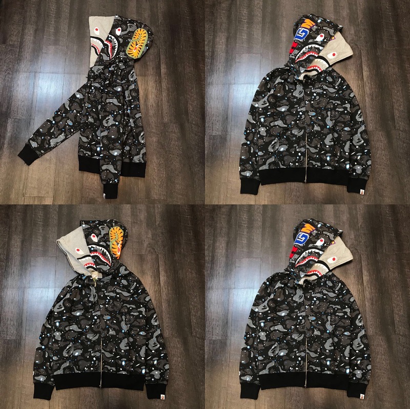 トレンディなブランド BAPE サメ迷彩ジッパースウェットシャツ男性と女性のカップル用ルーズトレンディなベルベットフード付きカーディガンジャケット男性用|undefined
