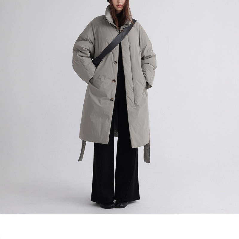 Warm and Cozy!'Warm Tone Wanderings' Long Stand Collar Thickened 90% White Duck down Belt Slimming down Jacket for Women