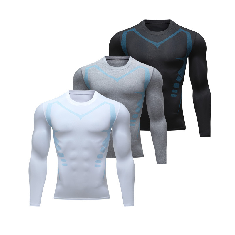 American Sports Long-sleeved Tights Men's Autumn Fitness Basketball Suit Quick-drying Breathable Track and Field Printed Mesh Base Clothes