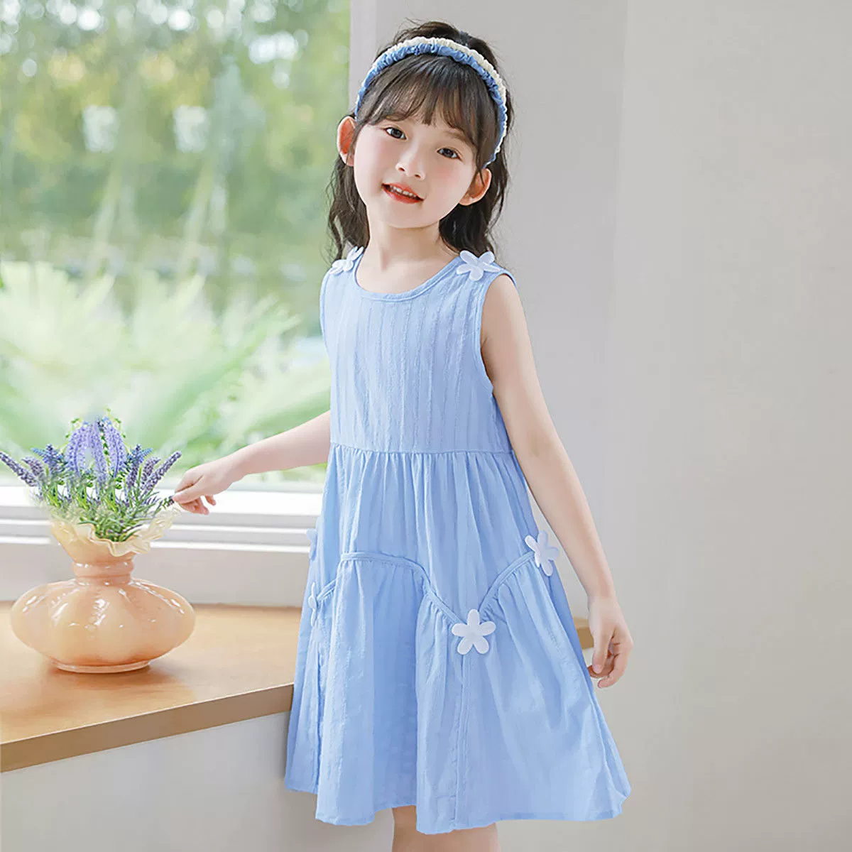 Детское платье-жилет для девочек 2025 года, без рукавов, однотонное, модное, повседневное, средней длины, из хлопка, в стиле принцессы
