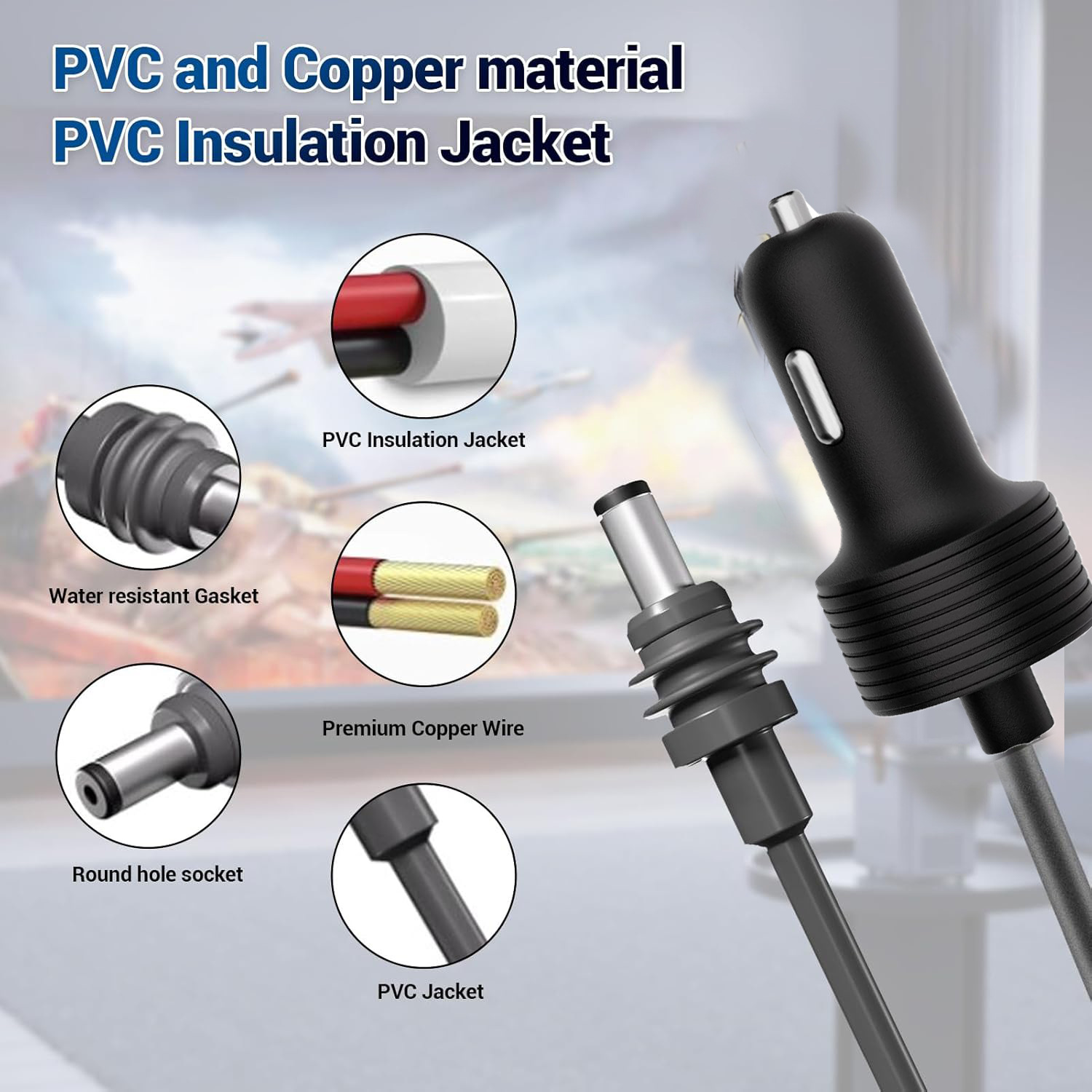Cross-border e-commerce explosives mi-ni Ethernet equipment car cigarette lighter 5 meters waterproof car charger power cord car charger