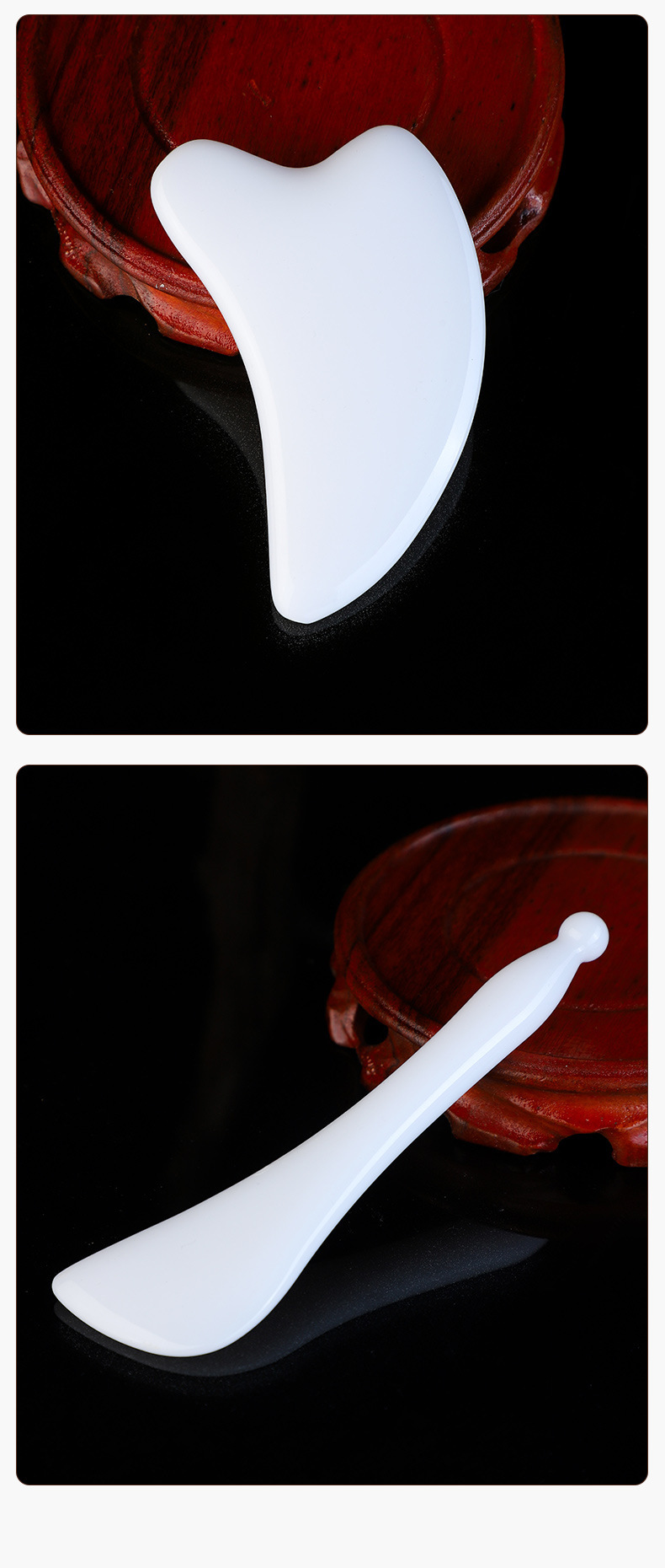 Gua Sha Facial Tool Set Resin Guasha Board and Tendon Comb for Face Massage and Body Care in use