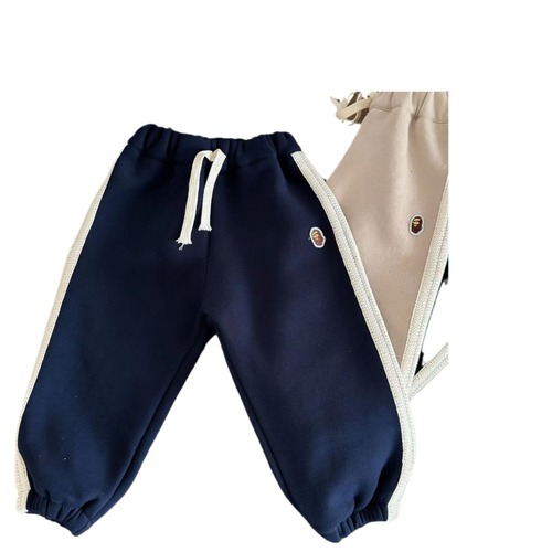 Children's composite one-piece plush pants, winter new unisex baby cartoon casual solid color sport pants