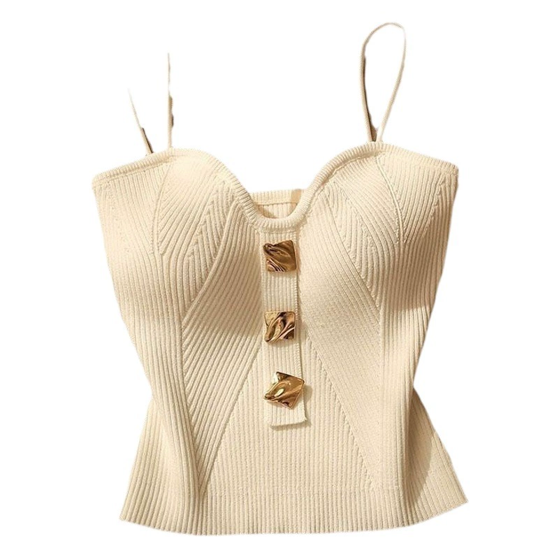 2023 летняя Новая высококачественная Маленькая вязаная майка в стиле Chanel без бретелек, внутренний жилет, женская верхняя одежда, красивый короткий топ без рукавов на спине