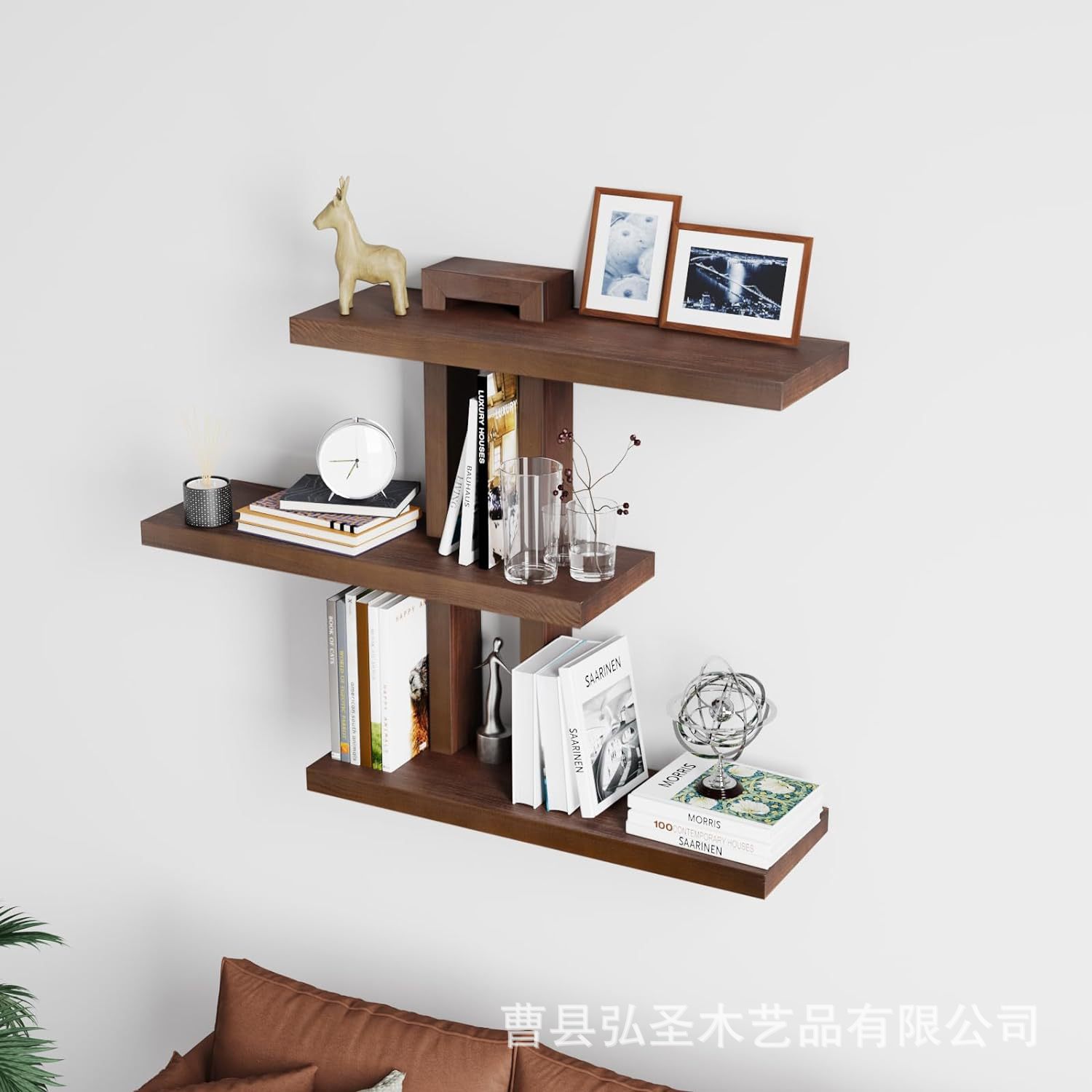 Estante simple, sin perforación, pared, partición de una palabra, pared, decoración de pared, dormitorio, estante de madera, estante de pared